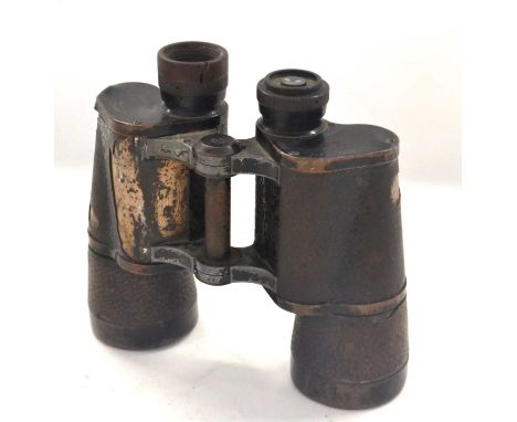 Pair of Third Reich Second World War German Dienstglas binoculars marked M H/6400, black, serial number 219040, manufactured 