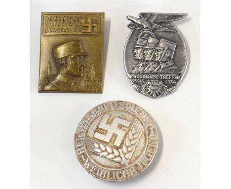 Three Third Reich badges to include RAD – (Reichsarbeitsdeinst) female youth Reichsarbeitsdeinst weibliche jugend – maker mar