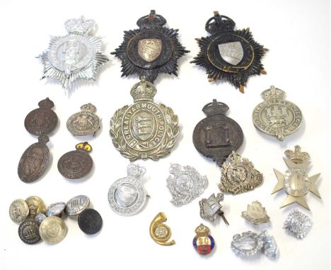 Quantity of Police shako badges, cap badges and buttonhole badges to include Norfolk Constabulary shako badges, Great Yarmout