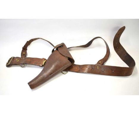 First World War leather Sam brown belt and leather Webley pistol holster dated 1915