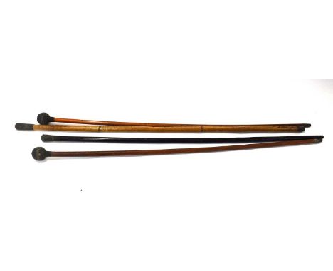 Quantity of 4x British army swagger sticks to include 2x London Scottish round ball top swagger sticks, 79th Regiment of Foot