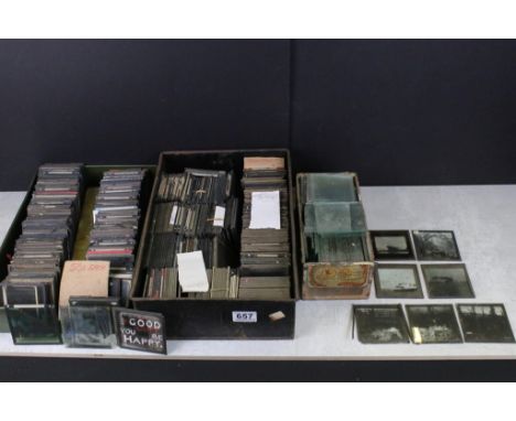 Three boxes of magic lantern slides, subjects to include: naval interest, shipping, trains, blanks etc 