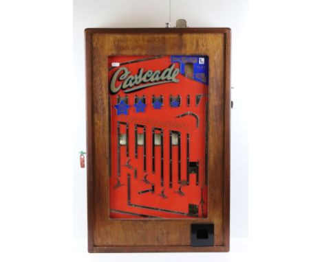 Bell Fruit Manufacturing ' Cascade ' wall arcade penny slot machine, the original wooden case with glazed front, with key, ma