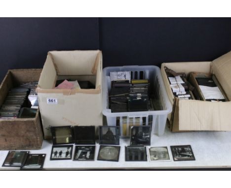 Four boxes of magic lantern slides, subjects to include: nautical, topographical, seaside scenes including Hunstanton, Charle