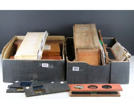 A large collection of wooden framed coloured glass magi lantern slides to include Birds, Animals, Nursery Rhymes ... etc.. 