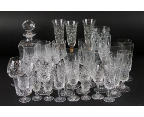 Crystal Cut Glasses including Brandy, Wine, Champagne Flutes, Brierly, Webb, Doulton, Whisky Decanter, etc 