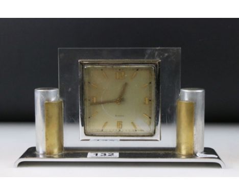 Art Deco Chrome 8 Days Mantle Clock, 25cm long x 15cm high 
