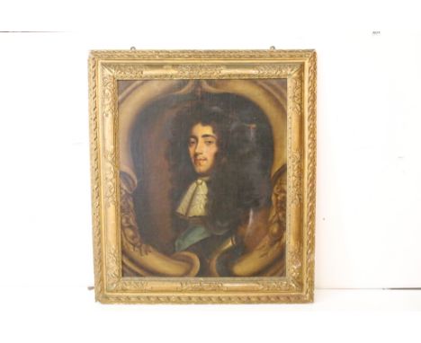 19th Century English School, portrait of Charles II, oil on canvas, 73 x 61cm, gilt framed 