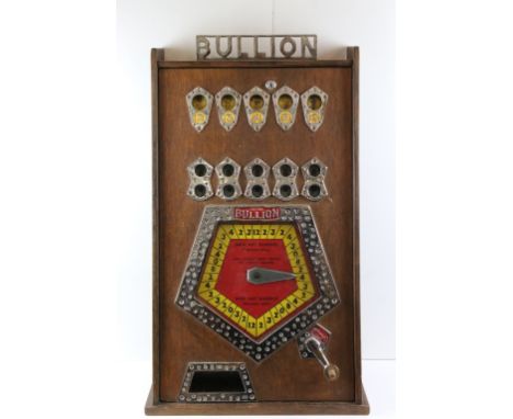 Bryans Bullion vintage penny slot arcade machine, converted to 2p coin, old 1d adjustable payout, wooden cased with chrome fi