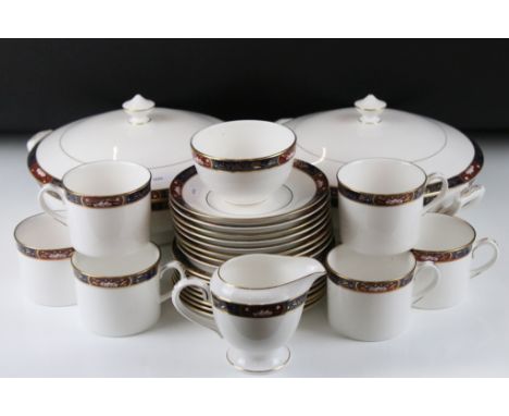 Royal Worcester ' Prince Regent ' tea &amp; dinner ware to include 6 mugs, 8 saucers, 8 tea plates, milk jug, sugar bowl and 