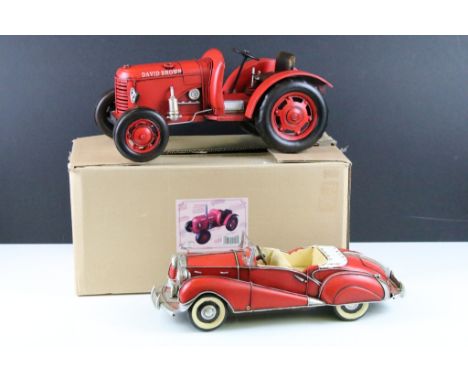 Model David Brown Tractor with articulated wheels, made by Lesser &amp; Pavey together with a similar Rolls Royce model car. 