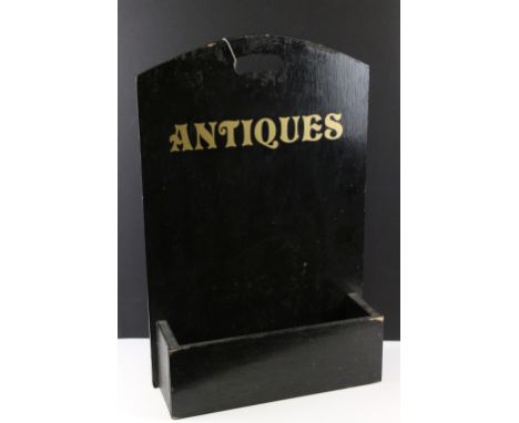Vintage ‘ Antiques ‘ Shop Sign with leaflet compartment, 41cm wide x 63cm high 