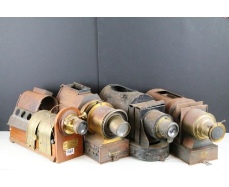 Four magic lantern projectors, to include: The Woodbury Improved Sciopticon, The Praestantia Riley Bros Bradford, Perken, Son