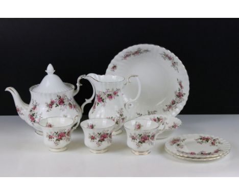 Royal Albert ' Lavender Rose ' tea set to include teapot &amp; cover, 12 cups &amp; saucers, 12 tea plates, milk jug, sugar b