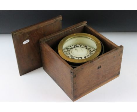 Early 20th century nautical ships compass with gimbal, inscribed Liverpool to centre, wooden cased. (Compass diameter approx 