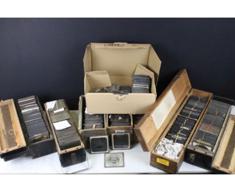 Eight boxes of magic lantern slides, subjects to include: religious interest, hymns etc 