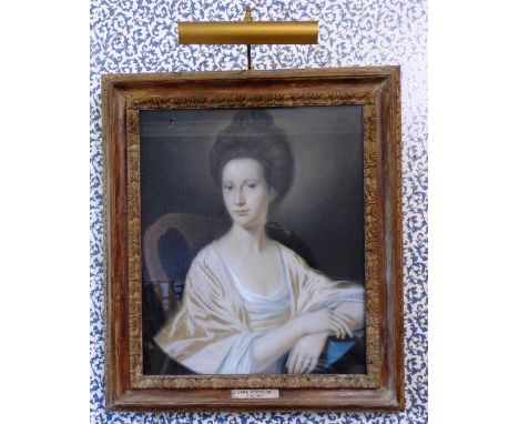 18th Century English School. Half-length portrait of Jane Atkinson (d. 1817), pastel on laid paper mounted on canvas, unsigne