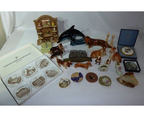 Mixed collection of ceramic animals , including 2 Russian examples , a Poole pottery dolphin , and other items