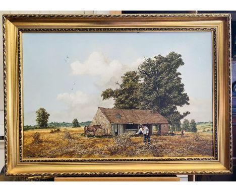 Graham Nichols, Oil on Canvas, 'Harvesting'. Signed Lower Left, 49cm x 75cm, Framed. 