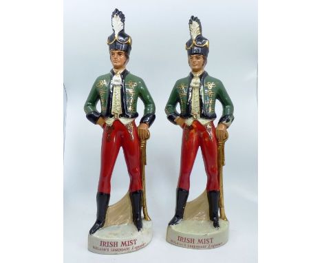 2 ceramic soldiers , advertising Irish Mist , Ireland's legendary liquer . 48.5cmsome flaking to the enamels and over paintin