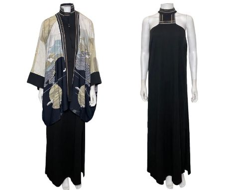 Three quality 1970s designs to include a 1970s evening dress with kimono style jacket by Indigo. This was purchased to wear t