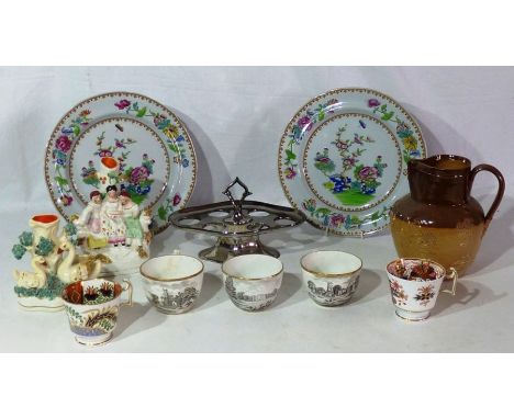 Collection of 19th C ceramics , to include 2 Spode stone china playes , pattern 2422 , Doulton Lambeth harvest jug , silver l