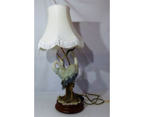 Large lamp with resin herons on a wooden base ,  total hieht 69cm(not tested)