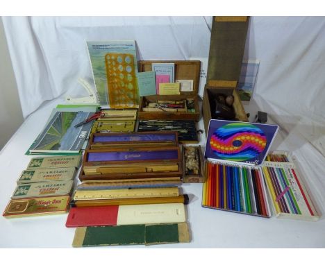 A collection of architect drawing tools&nbsp; side rules , boxed set of rulers&nbsp; , ephermera relating to motorway buildin
