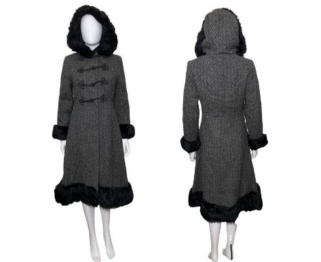 A 1960s Russian style princess coat with faux fur trim and hood and a matching dress, plus a 1970s gaucho jumpsuit in crushed