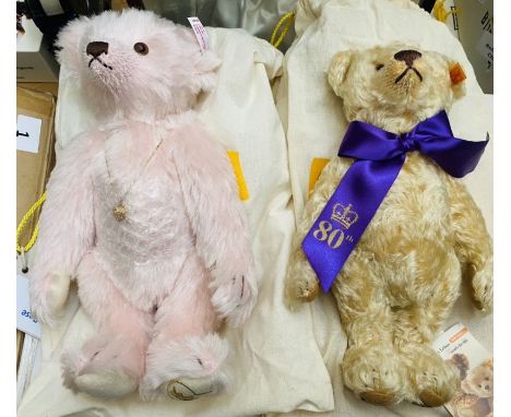 2x Steiff teddy bears, includes 80th Windsor and England's rose - with dust bags. (2)