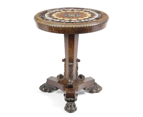 λ A WILLIAM IV ROSEWOOD MARBLE TOP OCCASIONAL TABLEC.1835the circular top inset with an Italian specimen marble panel in the 