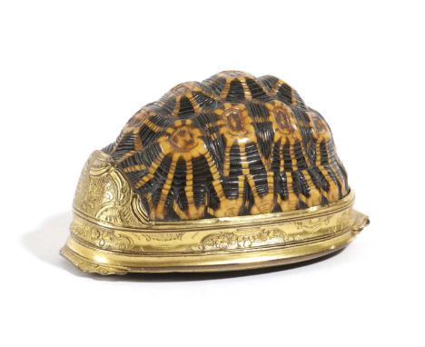 λ λ A GILT METAL MOUNTED INDIAN STAR TORTOISE SHELL SNUFF BOX MID-18TH CENTURYthe mounts engraved with Rococo decoration with