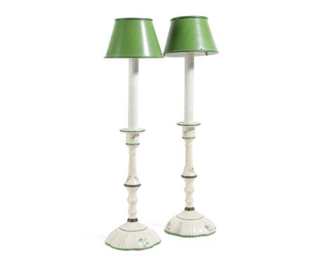A PAIR OF PAINTED WOOD AND COMPOSITION CANDLESTICK TABLE LAMPSPOSSIBLY BY COLEFAX & FOWLER, SECOND HALF 20TH CENTURYafter 18t
