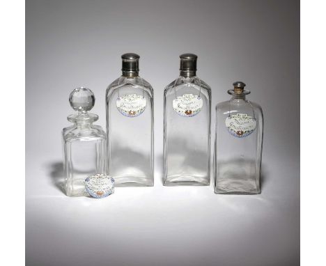 A PAIR OF GLASS AND SILVER PLATED DECANTERS AND COVERS19TH CENTURYof shouldered rectangular form, together with a 19th centur