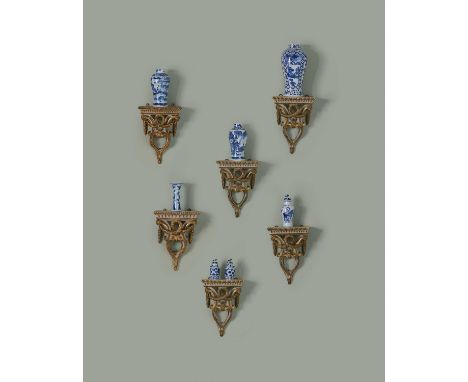 SEVEN PAINTED AND GILTWOOD WALL BRACKETSITALIAN, LATE 18TH / EARLY 19TH CENTURY AND LATERdecorated with scrolls and laurel dr