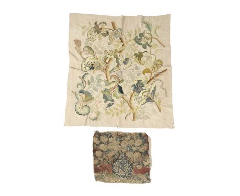 A CREWEL WORK PANEL EARLY 20TH CENTURYworked with wools depicting snakes writhing in grapevines and branches on a cotton grou