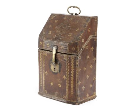 AN ITALIAN BROWN LEATHER STATIONERY BOX VENETIAN, 18TH / 19TH CENTURYdecorated with gilt tooled floral sprays, the sloping hi