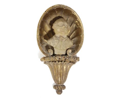 A GEORGE II SCOTTISH GILTWOOD AND ALABASTER PORTRAIT BUST NICHE MID-18TH CENTURYthe fluted shell apse centred with a bust of 