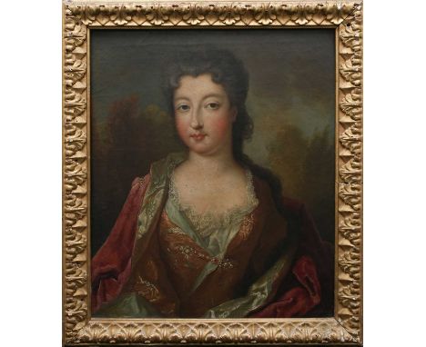 FRENCH SCHOOL 18TH CENTURY  Portrait of Françoise Marie de Bourbon (1677-1749), Duchess d'Orleans, wearing a brown dress and 