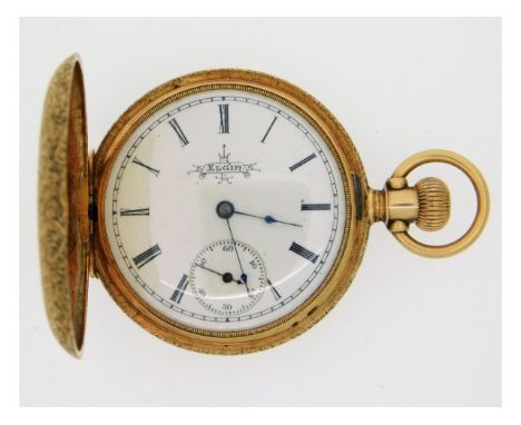 An antique American 14ct gold ladies Elgin full hunter pocket watch with organically decorative case featuring three colour g