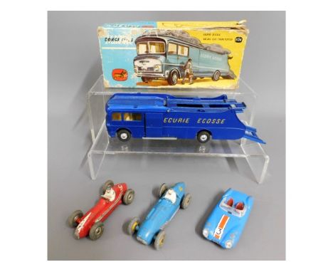 A boxed Corgi Ecurie Ecosse racing car transporter 1126 &amp; three other vintage diecast toy cars