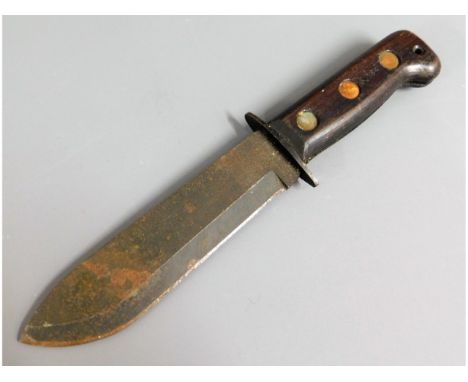 Image of Fighting or survival knife with scabbard and webbing leg strap, by  British School, (20th century)