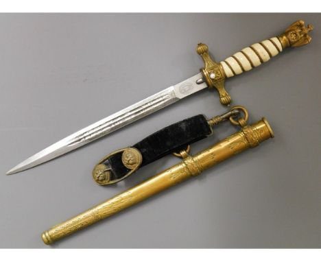 A WW2 Nazi Germany Third Reich Kriegsmarine officers dagger by Paul Weyersberg &amp; Co. Solingen with scabbard &amp; hanger,