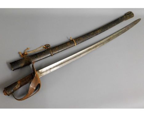 An Italian 1860 Model Universal Cavalry Trooper's Sabre, with leather, wire bound grip and original scabbard, 43in long 