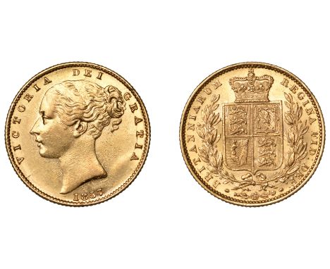 Victoria (1837-1901), Sovereign, 1857, normal date numerals, a in victoria high-set (Hill 40; Bull 1122; cf. Bentley 78; S 38