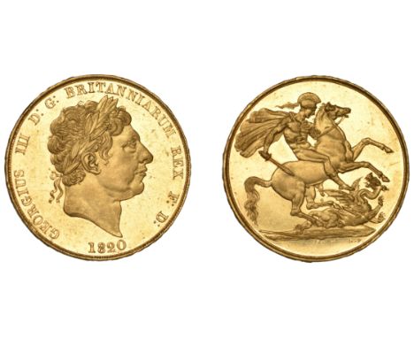 George III (1760-1820), New coinage, Pattern Two Pounds, 1820, by B. Pistrucci, laureate bust right, rev. St George and drago