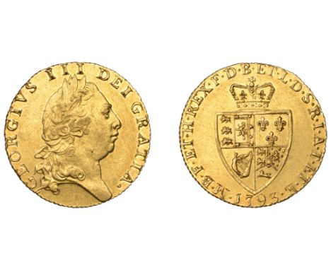 George III (1760-1820), Pre-1816 issues, Guinea, 1793, fifth bust, date with high 7 and large 9 (Bull 722; MCE 397; S 3729). 