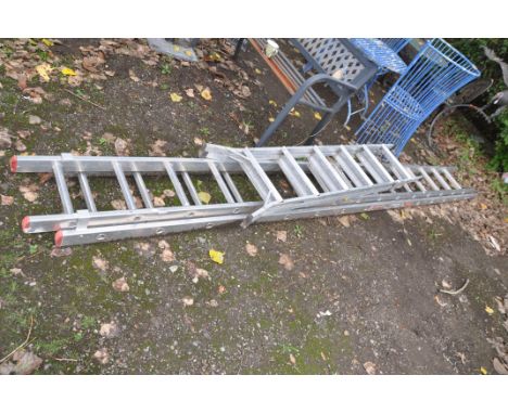 A TITAN ALUMINIUM DOUBLE EXTENSION LADDER with 15 rungs to each 400cm length and a step ladder (2)