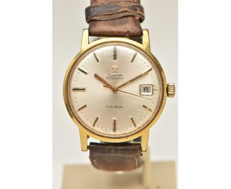 A GENTS 'OMEGA' WRISTWATCH, automatic movement, round silvered dial signed 'Omega Automatic, Geneve', baton markers, date ape