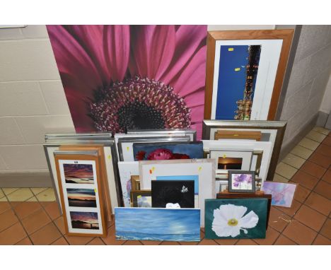 A SMALL QUANTITY OF PAINTINGS, PRINTS AND IKEA PICTURE FRAMES ETC, to include an oil on board woodland landscape signed Aklan